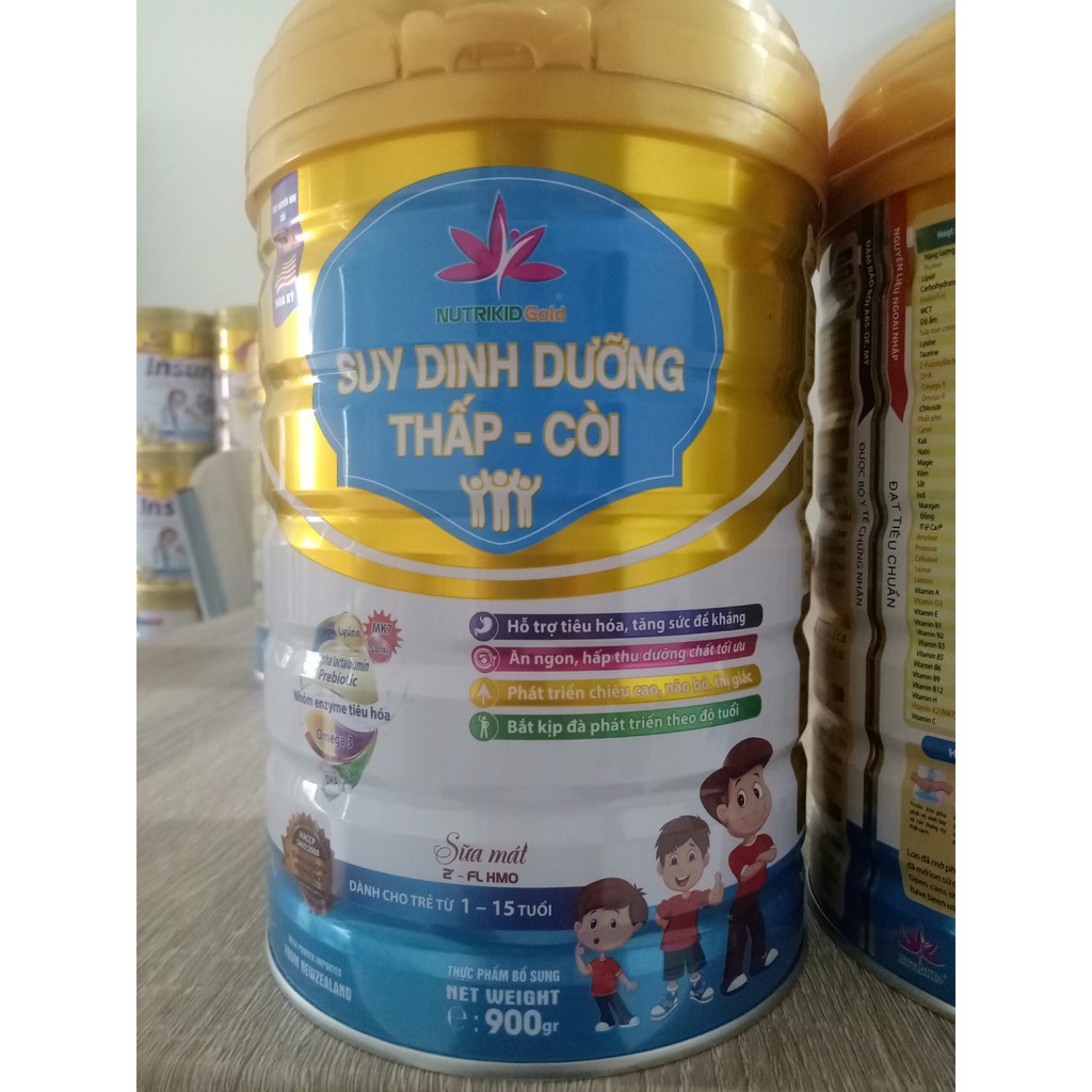 [Nhập SBKC10K GIẢM 10K] Sữa bột dành cho trẻ suy dinh dưỡng và thấp còi - Nutrikid Gold 900g từ 1-15 tuổi