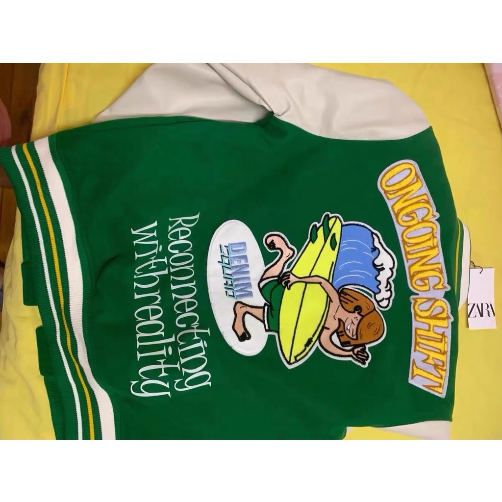 CÓ SẴN - varsity jacket ZR - Áo khoác bóng chày - xanh hoạ tiết siêu đẹp - unisex cho cả nam và nữ - The Mei