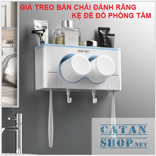 Kệ, Giá treo bàn chải Couple [Tặng 2 ly] kệ dán tường phòng tắm sang trọng, giá treo bàn chải GD380-HBC-Couple