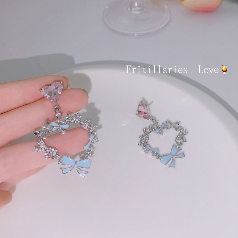 Khuyên Tai Vòng Hoa Trái Tim Màu Hồng Thời Trang