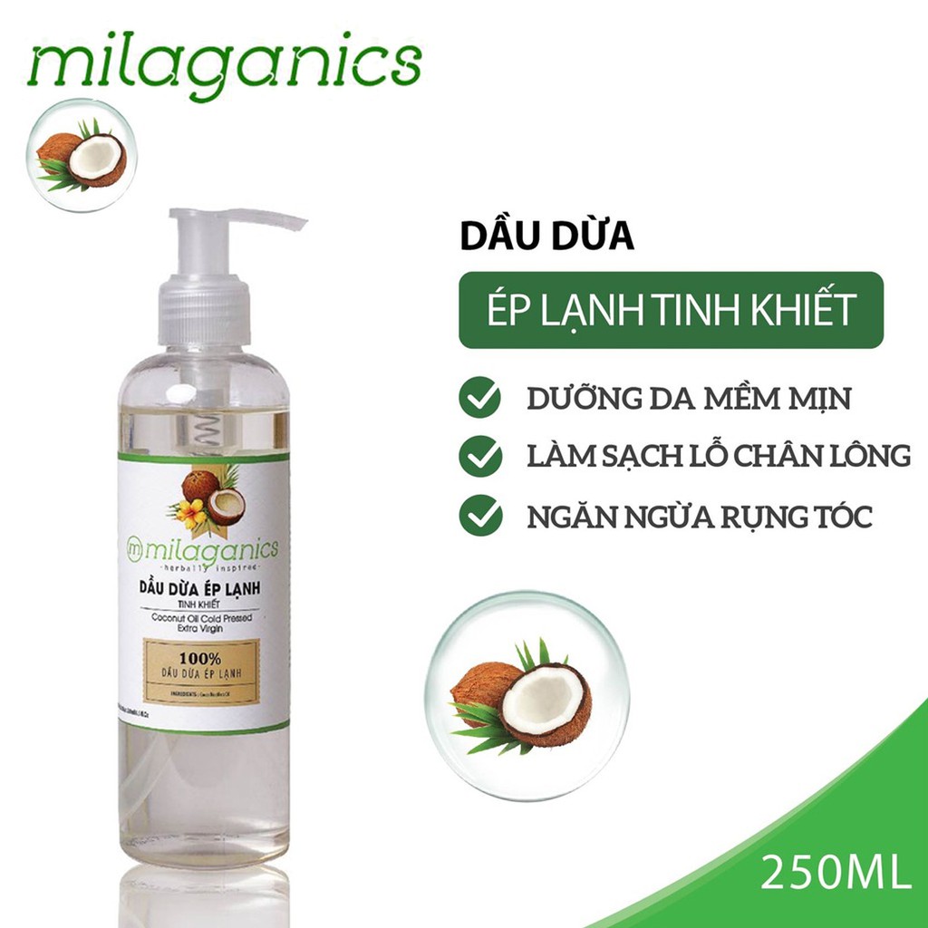 DẦU DỪA ÉP LẠNH TINH KHIẾT MILAGANICS 250ML