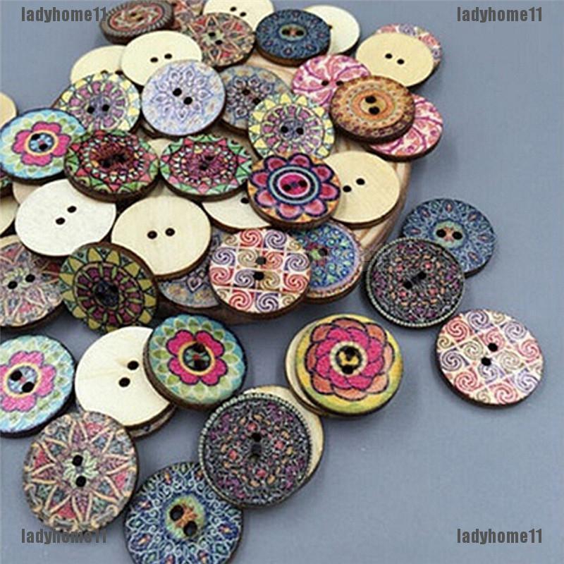 Set 100 nút áo gỗ phong cách vintage đẹp mắt cỡ 20mm