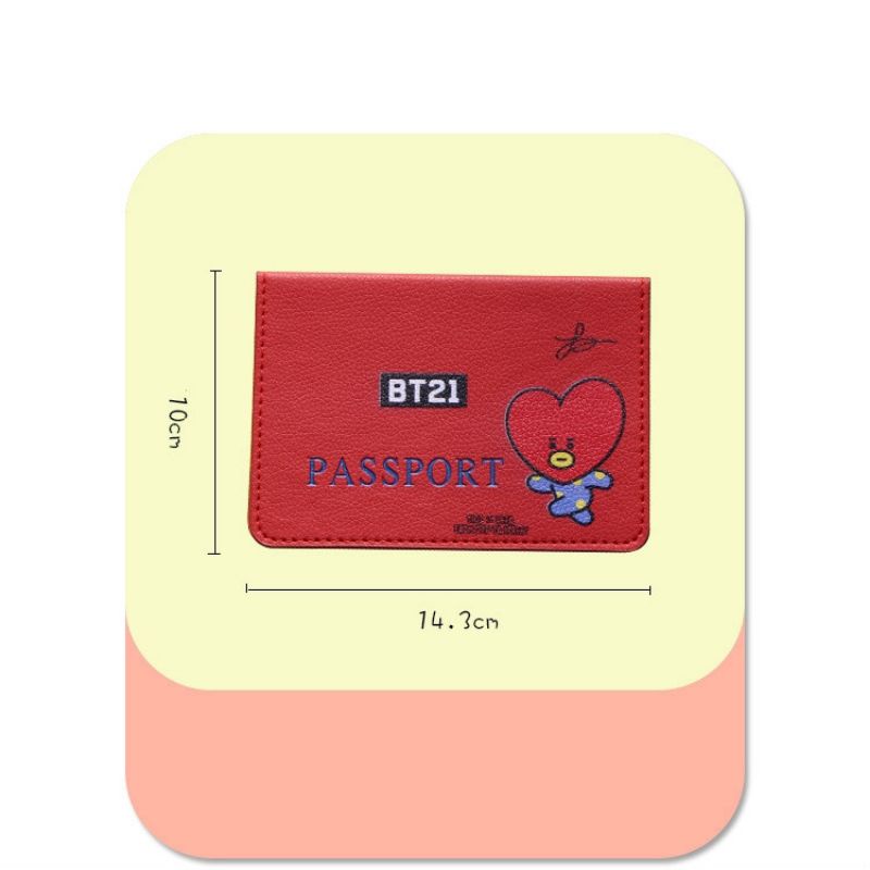 Bao da bọc passport nhân vật BT21 chimmy cooky tata mang rj shooky koya van