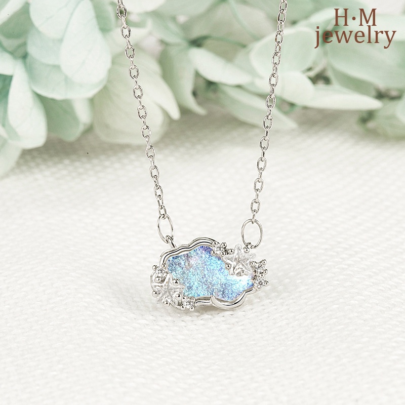 Vòng cổ Bạc S925 Mặt Kính Hình Đám Mây Mưa Nhiều Màu Sắc Thời Trang