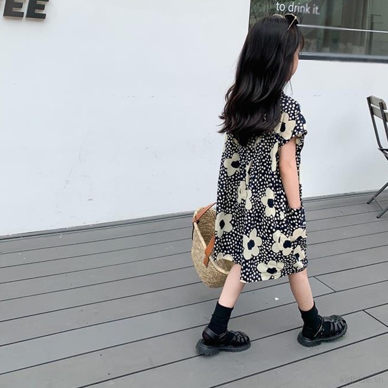 Bộ Áo Liền Quần Tay Ngắn In Hoa Dành Cho Bé Gái 3-8 Tuổi