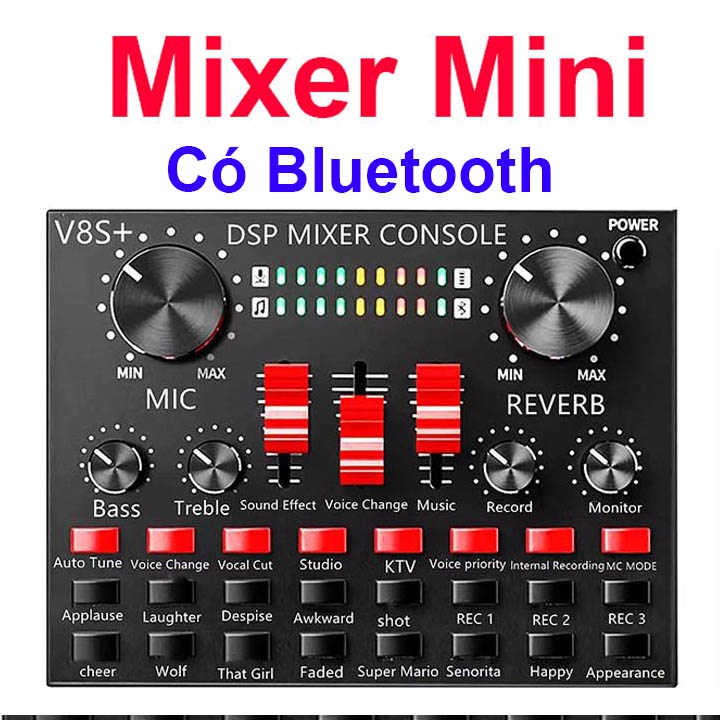 Mixer Mini Karaoke, Vang Mini Soundcard V8S+ Bluetooth Karaoke, Thu Âm, Livestream