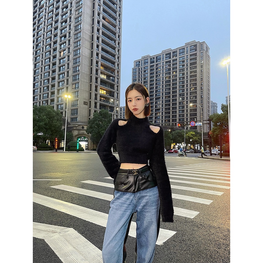 Áo len dài tay hở vai kiểu dáng thời trang cho nữ