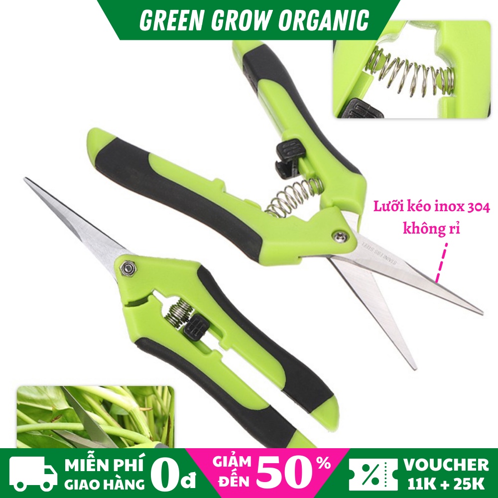 Kéo cắt cành inox 304 GREEN GROW ORGANIC kéo cắt tỉa lá siêu nhanh siêu bền dụng cụ làm vườn thông minh MS186