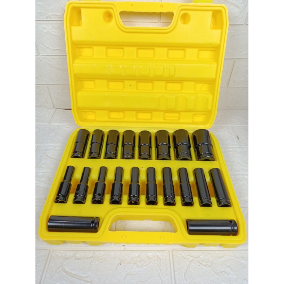 Bộ Khẩu Dài 10 Và 20 Món Dầy Dặn Dùng Cho Máy Siết Bulong Chân 1/2