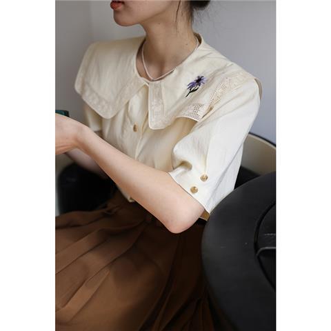 Áo Sơ Mi Ren Thêu Hoa Cúc Ngắn Tay Thời Trang Mùa Hè Mới Dành Cho Nữ 2022