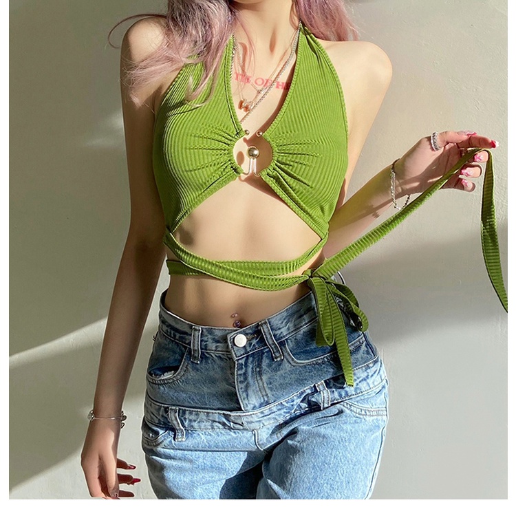 Áo croptop sát nách màu trơn thiết kế dây đan chéo quyến rũ
