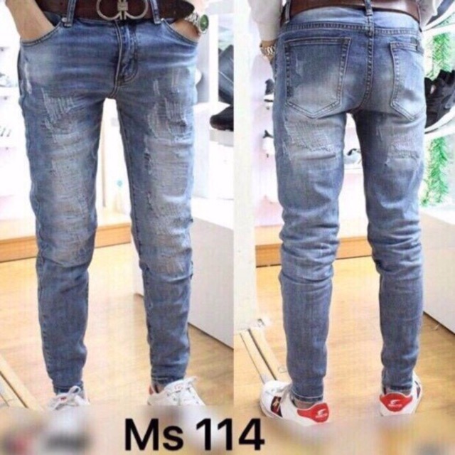 Quần jeans wax rách dài thời trang nam