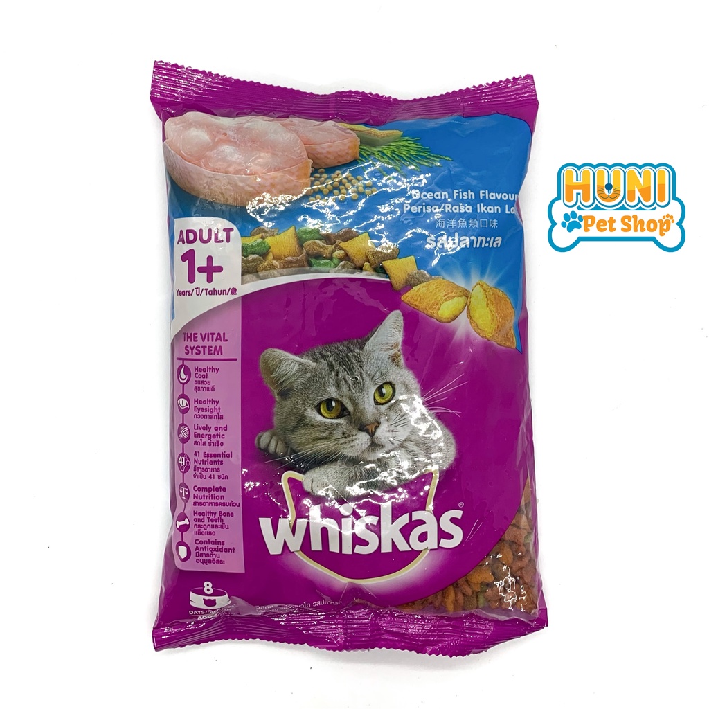 Thức ăn cho mèo Whiskas Adult 1+ hạt cho mèo trưởng thành vị cá thu, cá biển - gói 400g, 1.2kg - Huni Petshop