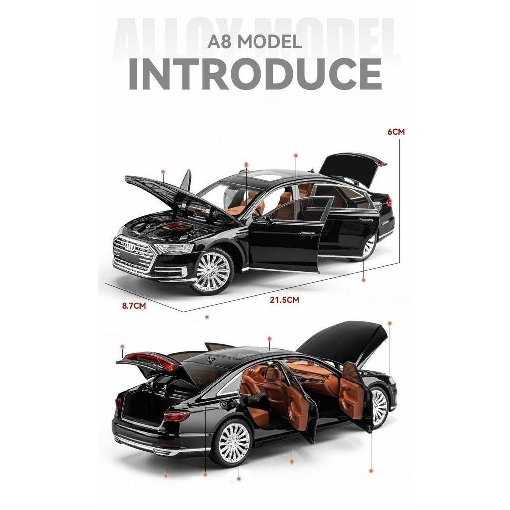 Mô Hình Xe Hơi audi a8 Tỉ Lệ 1 / 24 Bằng Hợp Kim Có Đèn Và Nhạc