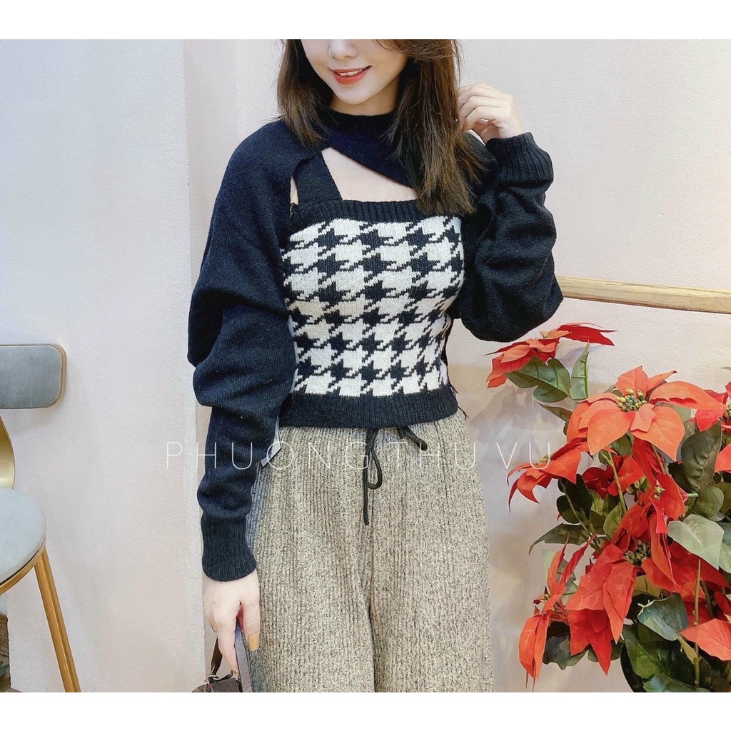 Set len nữ, áo khoác len cardigan nữ kèm áo 2 dây siu hót dáng yêu cực luôn phom xinh dễ mặc hàng quảng châu cao cấp | BigBuy360 - bigbuy360.vn