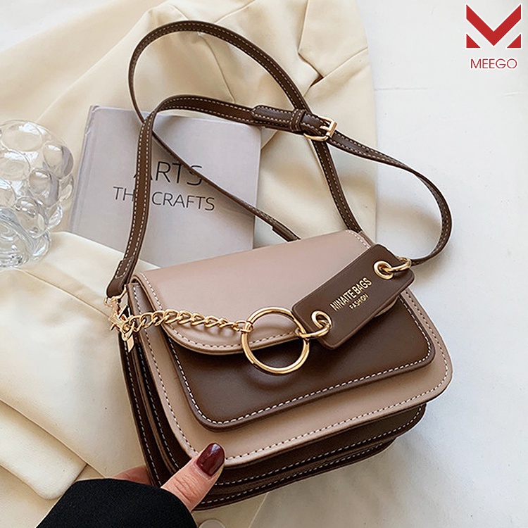 Túi Đeo Chéo Nhiều Ngăn Phối Màu Tag Chữ Thương Hiệu MEEGO G0022