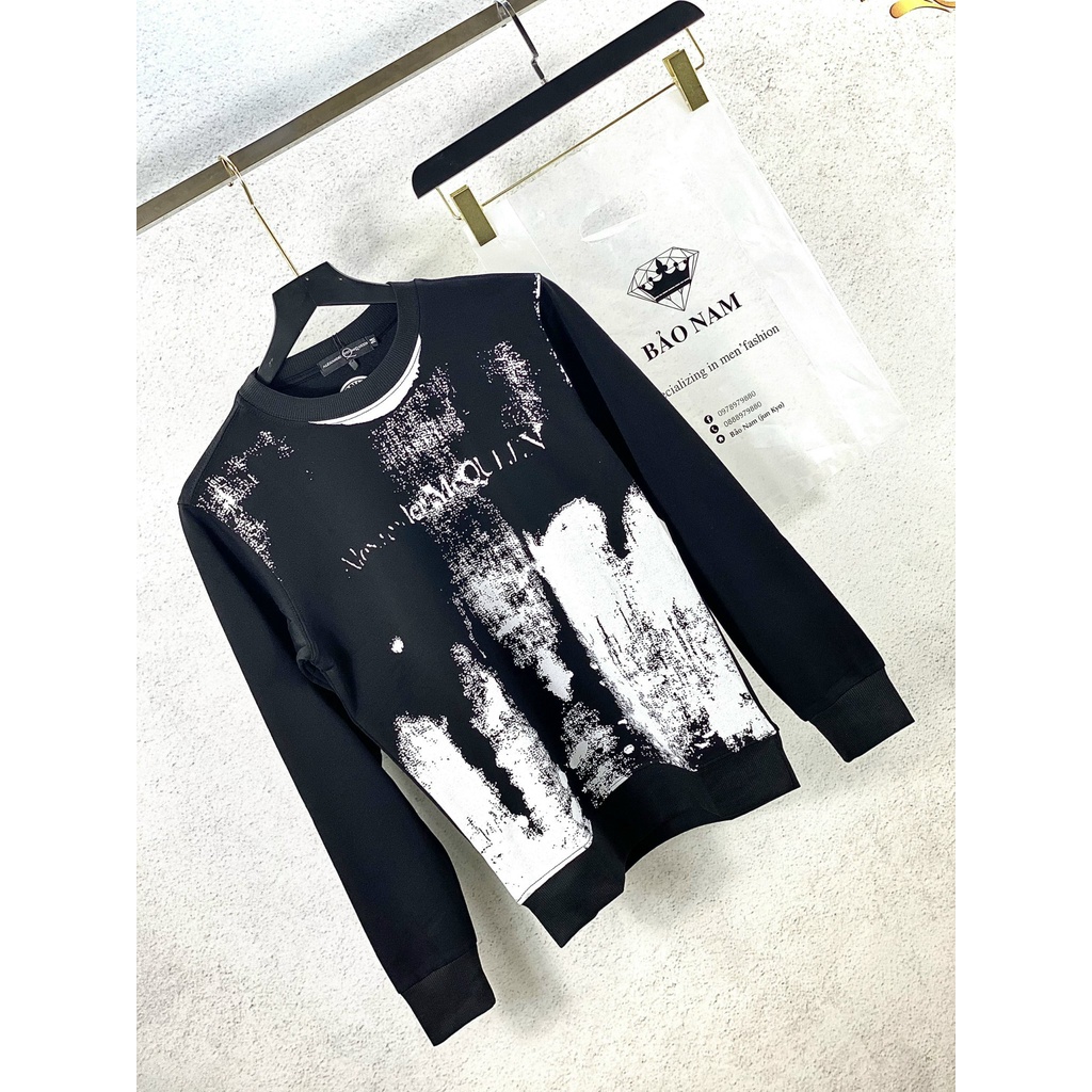 Áo nỉ loang đen trắng MCQ,áo thun nam dài tay hot hit dành cho nam và nữ có đủ sz 40-75kg form dáng chuẩn_Áo nỉ nam nữ