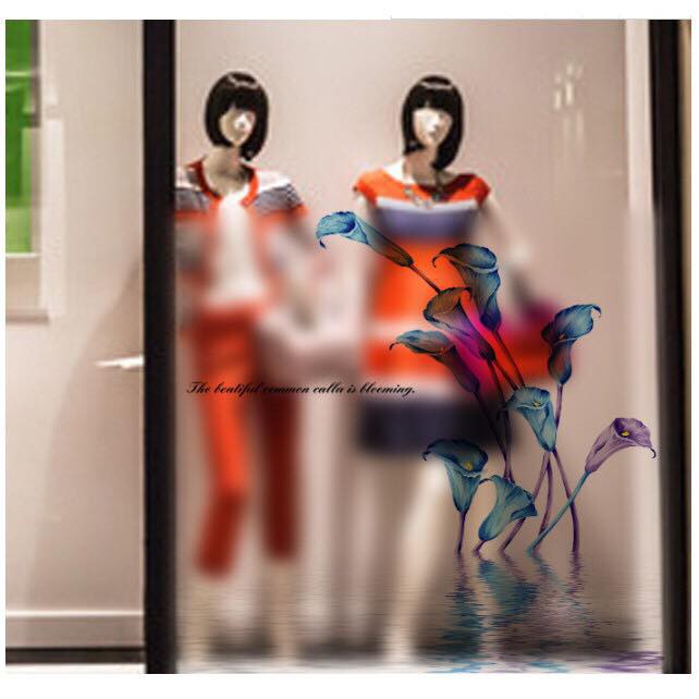 Decal trang trí kính cao cấp mẫu hoa ly xanh (58x60cm)