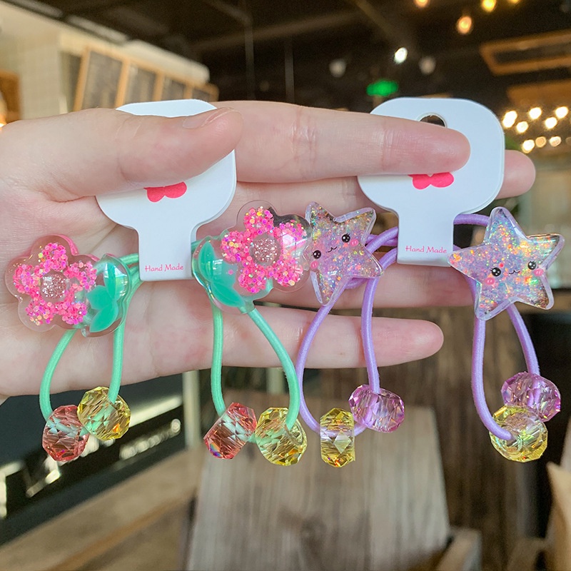Set 2 Dây Cột Tóc Co Giãn Đính Hạt Nhiều Màu Dễ Thương Cho Bé Gái