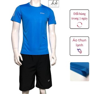 Bộ thể thao nam đồ bộ nam chất áo thun lạnh vải trơn cổ tròn co giản 4 chiều thoải mái tập gym jaja