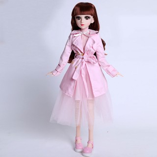 Búp bê BJD cao 60 Cm 18 Khớp Mắt Ngọc - Sét Váy Áo Jacket Hồng Sành Điệu
