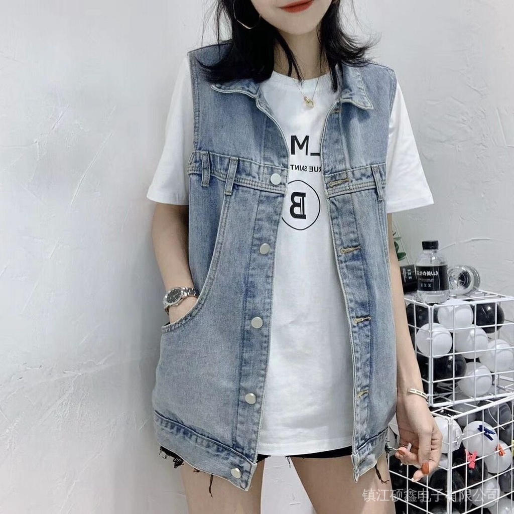 Áo Khoác Denim Không Tay Dáng Rộng Phong Cách Hàn Quốc Thời Trang Mới Cho Nữ