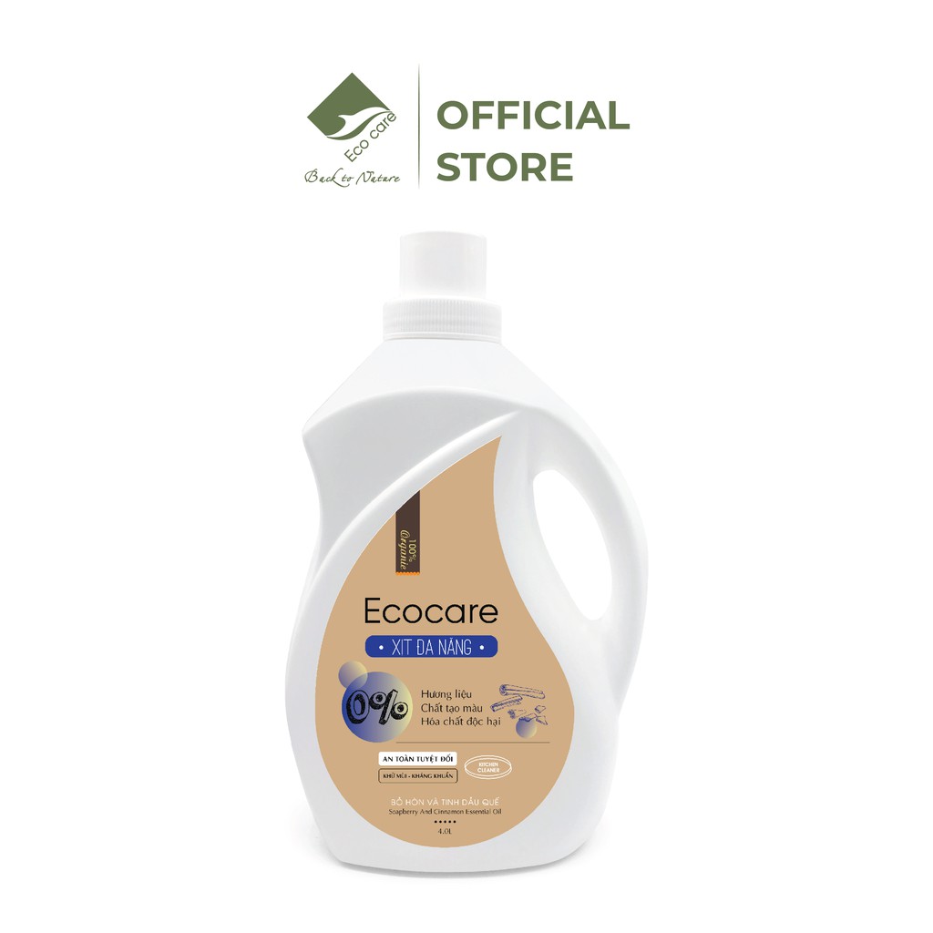 Bình xịt tẩy đa năng hữu cơ bồ hòn ECOCARE 4000ml kết hợp tinh dầu tự nhiên Quế, Sả chanh