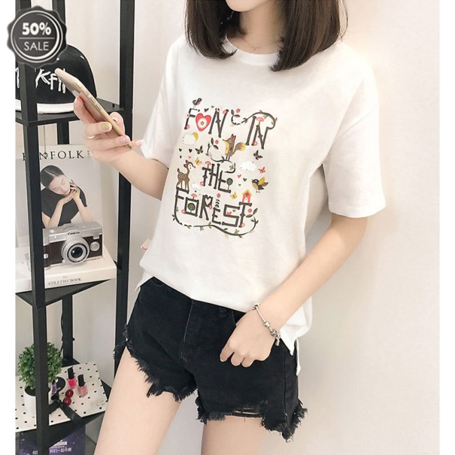 Áo thun T-shirt cổ tròn vạt trước ngắn vạt sau dài thời trang cho nữ mùa hè