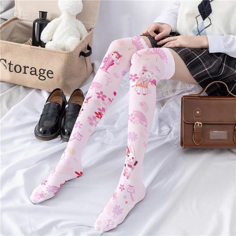 Vớ Dài Qua Gối Họa Tiết Hoa Ngọt Ngào Phong Cách Lolita