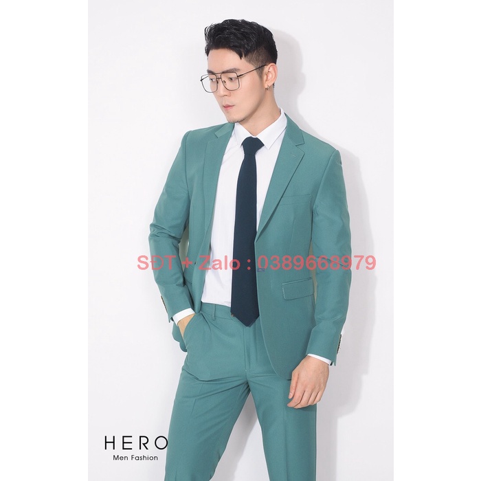 Bộ Vest Nam Cao Cấp Màu Xanh Lá, Bộ Suit Nam Hàn Quốc Vải Sịn.