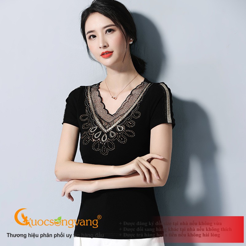 Áo kiểu nữ cổ tim áo nữ đính đá GLA262 Cuocsongvang