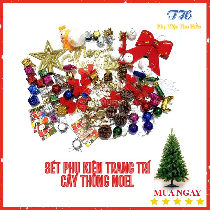 Sét Phụ Kiện Trang Trí Cây Thông Noel Trang Trí Giáng Sinh Gồm Quả Châu, Thiệp Giáng Sinh Và Nhiều Phụ Kiện Khác