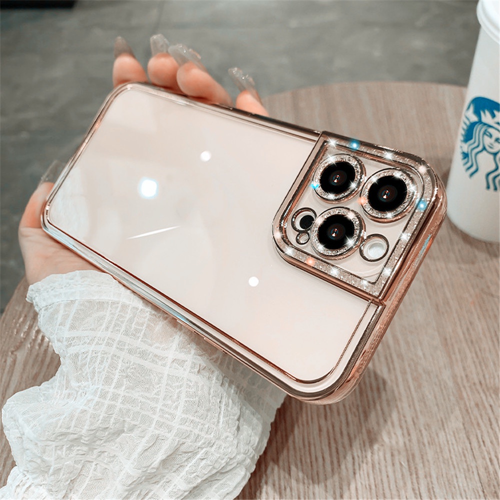 Ốp Điện Thoại Silicon Mềm Trong Suốt Đính Đá Lấp Lánh Sang Trọng Cho iPhone 14 11 12 13 Pro Max XS X XR 7 8 Plus SE 3