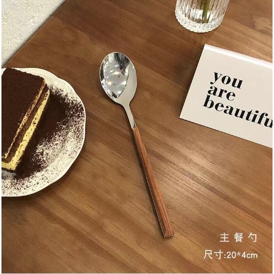 Bộ 6c Thìa inox cán gỗ hàng xịn dùng gia đình, nhà hàng Kt: 16x3cm (ảnh thật)