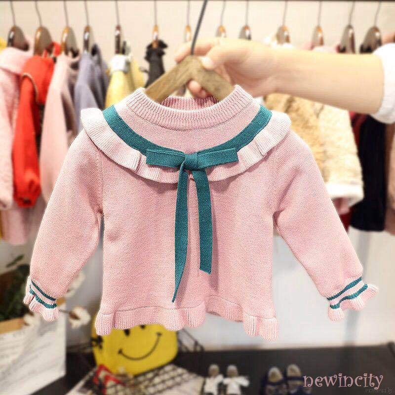 Korean Girls Kids Winter Sweater Baby Girl Bowknot Design Cotton Blouse