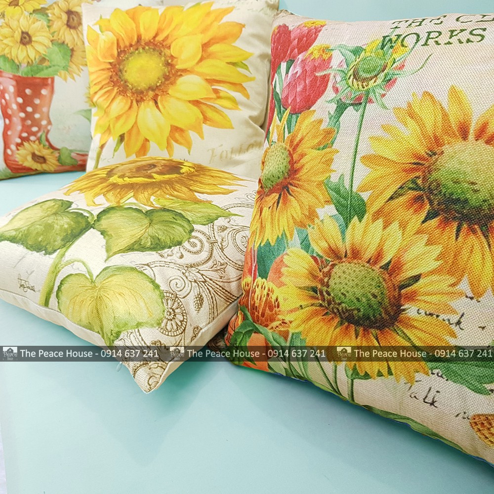 Vỏ gối vuông tựa lưng trang trí sofa 45x45cm HOA HƯỚNG DƯƠNG