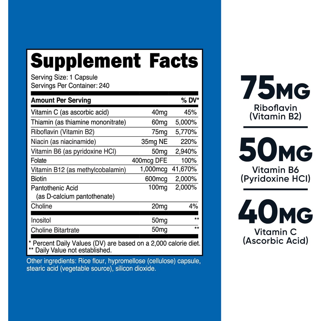 Nutricost Vitamin B Complex 460mg Viên Uống Bổ Sung Vitamin Nhóm B Toàn Diện Bảo Vệ Sức Khỏe