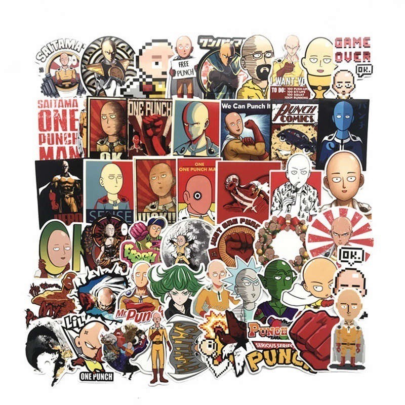 Bộ 50 Miếng Dán Hoạt Hình One Punch Man Saitama Trang Trí Đa Năng