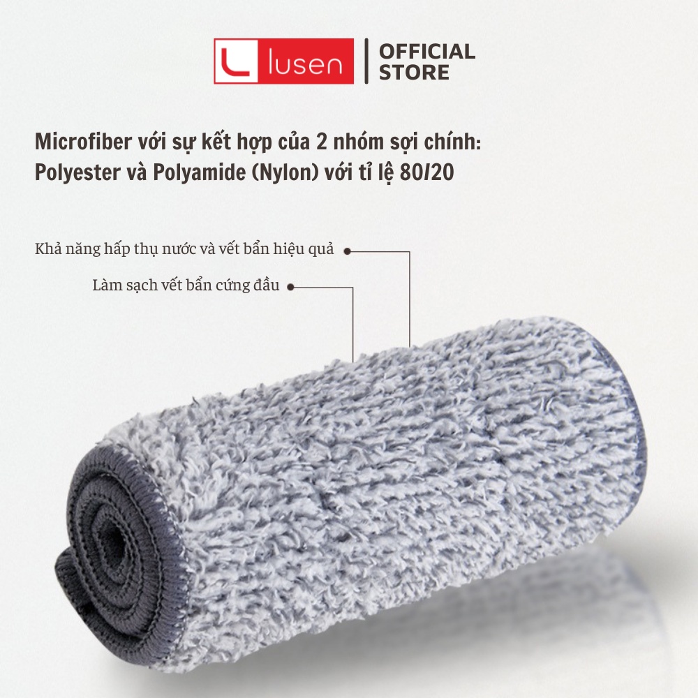 Cây lau nhà Lusen K1 thông minh, Bộ chổi lau sàn 2 ngăn tách nước xoay 360 độ thùng tự vắt. Tặng kèm 2 bông lau