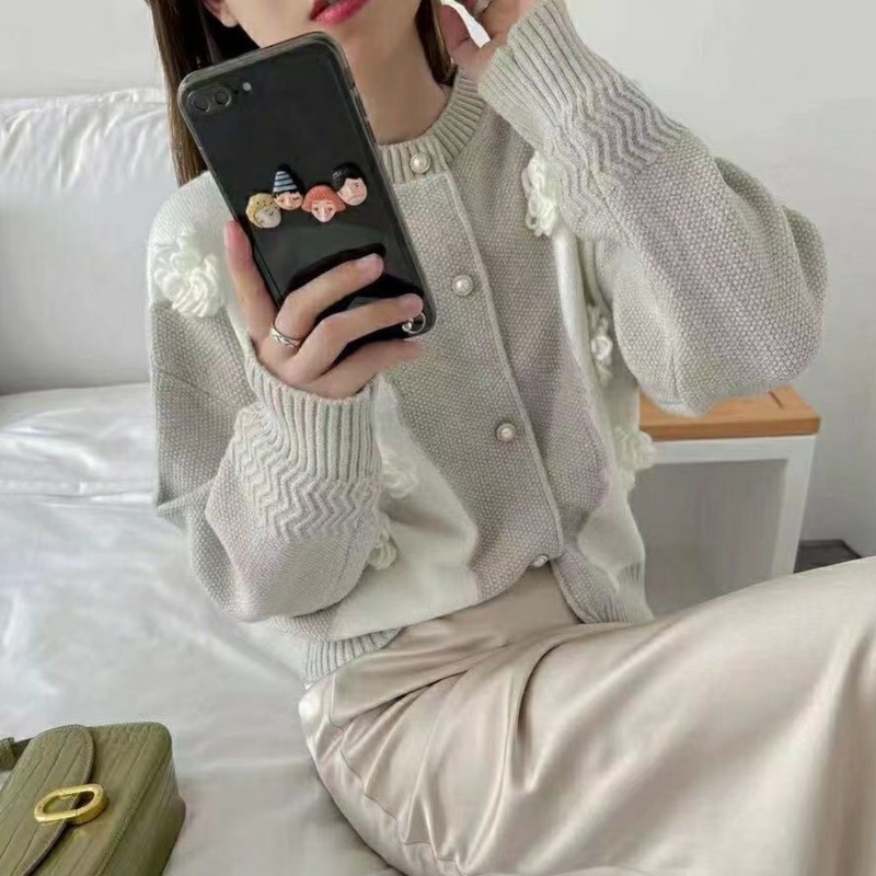 Áo Sweater Tay Dài Họa Tiết Hoa Xinh Xắn Cho Nữ 198526 Áo Khoác Sweater Dáng Rộng Kiểu Hàn Quốc Thiết Kế Ngọt Ngào Cá Tính