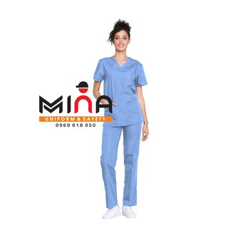 Bộ scrubs bác sĩ, quần áo y tế phòng mổ, đồng phục phẫu thuật - Màu Xanh dương