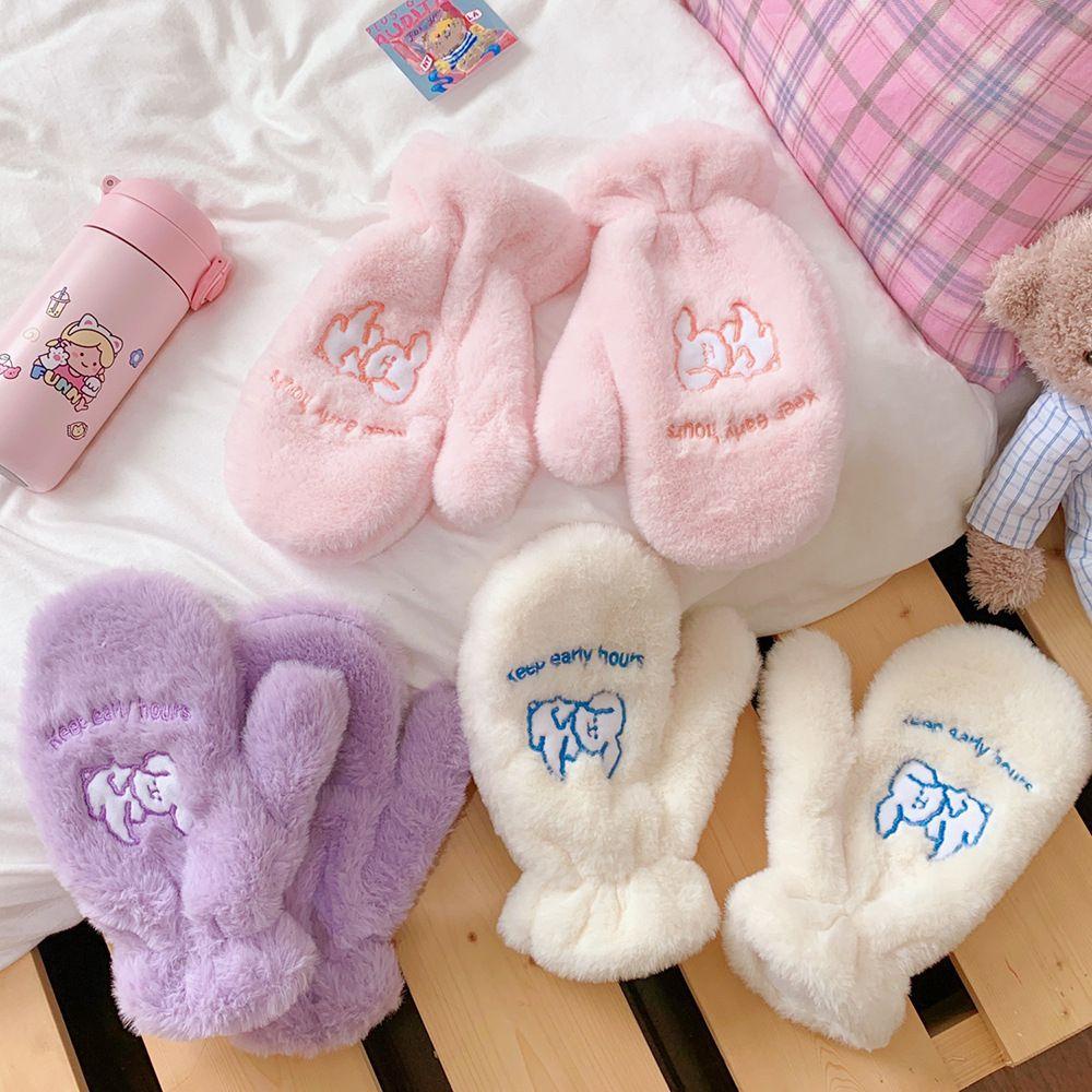 IVORY Găng Tay Lông Xù Dày Dặn Hình Chú Chó Con Đáng Yêu Cho Nữ