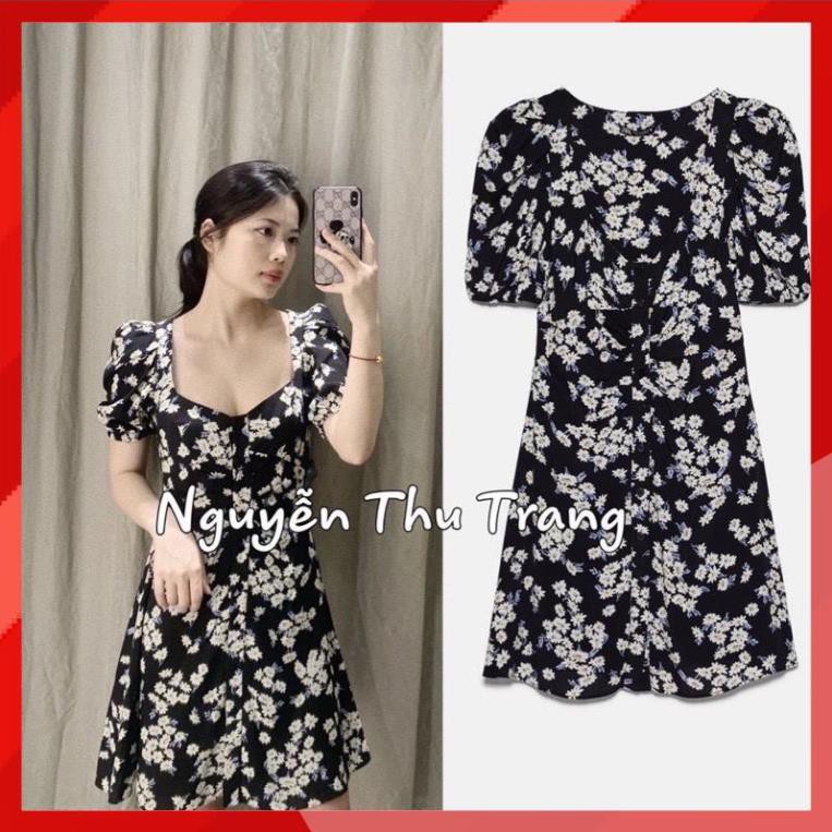 Váy Hoa Đen Dúm Khuy Xinh Xắn - V38 Thời trang nữ