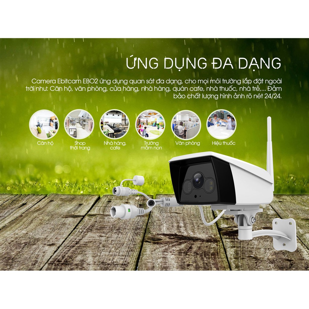 Camera Wifi 2MP ngoài trời EbitCam EB02 1080p Full HD Ánh Sáng Trắng Phát hiện chuyển động