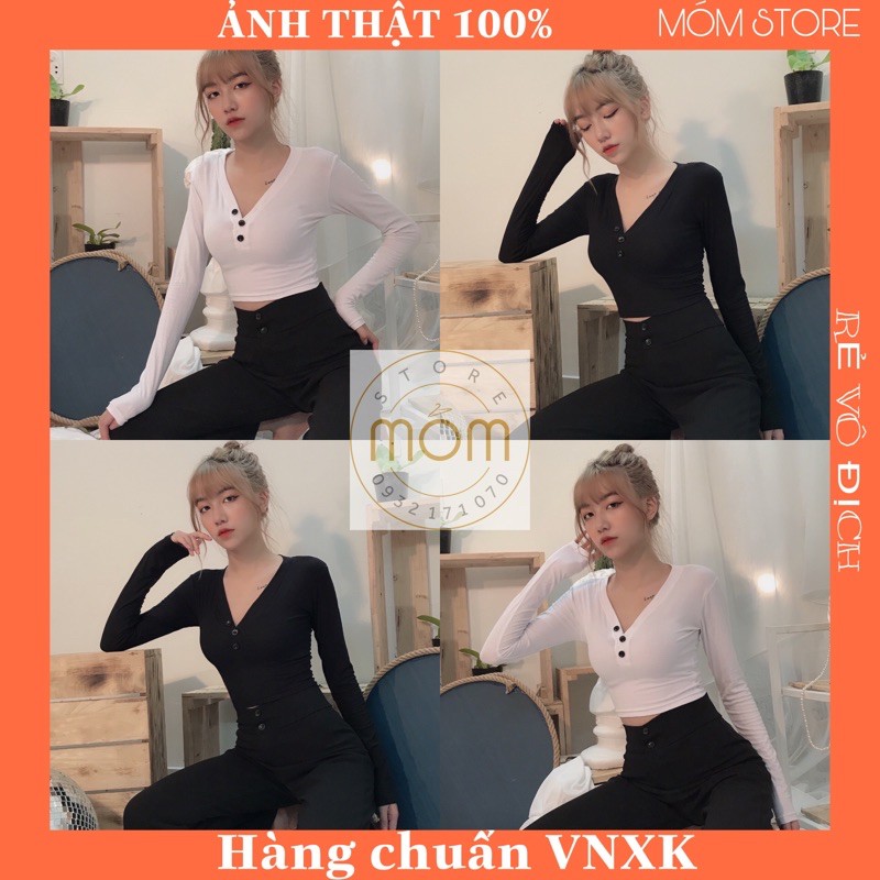 Áo Croptop Tay Dài Thun Gân Cổ Tim Hh Vintage [ ẢNH THẬT 100% ]