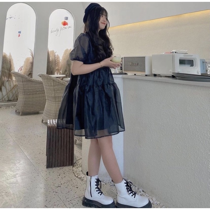 Váy babydoll công chúa bồng bềnh voan tơ, Đầm tiểu thư dáng xoè siêu sang chảnh