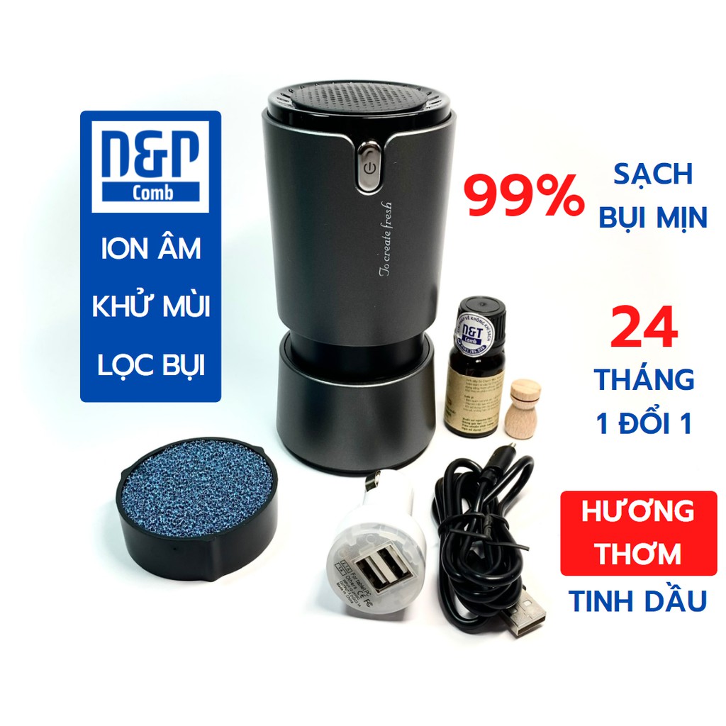 Máy Lọc Không Khí Ô Tô, Dùng Cho Xe Ô Tô, Phòng Ngủ, Ion Âm Khử Mùi, Lọc HEPA Sạch 99% Bụi Mịn