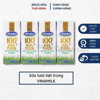 Lốc 4 Hộp 180ml Sữa Tươi Tiệt Trùng 100% Không Đường Vinamilk