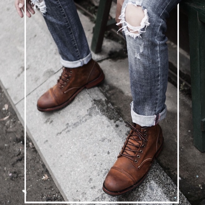 Giày boot nam cao cổ màu nâu REDWING FRYE, giày da thật cổ điển TONKIN