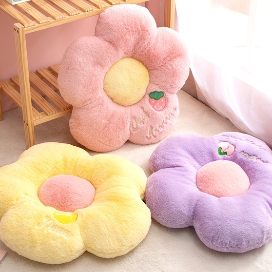 ĐỆM NGỒI BỆT LÓT GHẾ, Thú Bông hình Hoa Mềm Mịn, Gối tựa lưng dễ thương